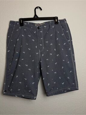 Micros Men’s Bird Print Cotton Shorts Size 36 Tailored Fit Blue Gray